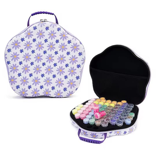 Sparkly Selections Flower Diamond Storage Case with 70 Bottles